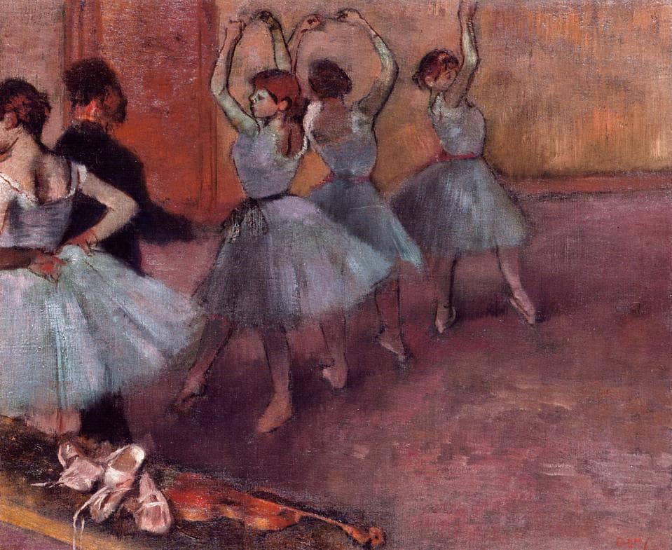 Dancers in Light Blue (Rehearsing in the Dance Studio) by Edgar Degas — hand-painted portrait oil painting reproduction on canvas