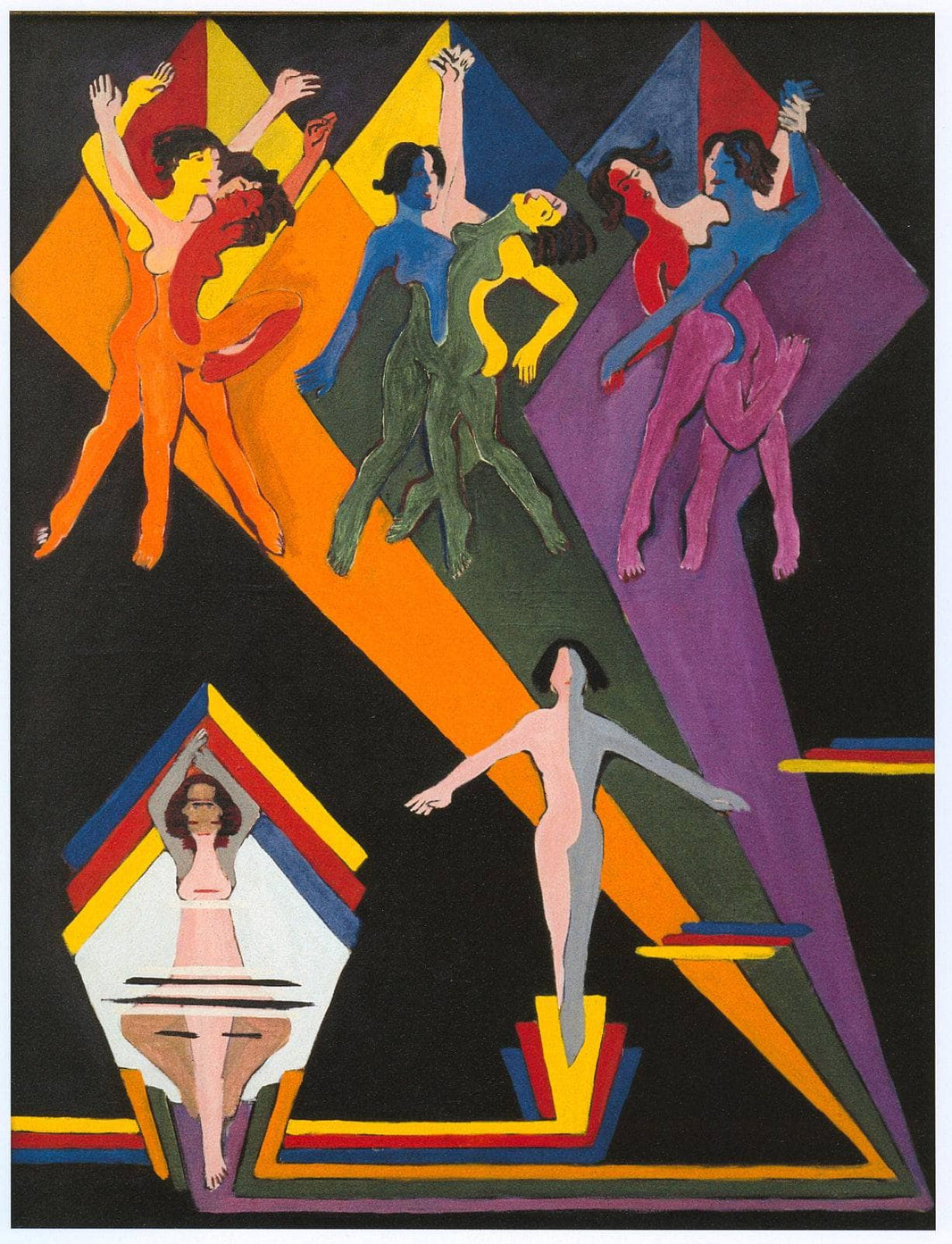 Dancing Girls in Colourful Rays by Ernst Ludwig Kirchner — hand-painted abstract oil painting reproduction on canvas