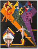 Dancing Girls in Colourful Rays by Ernst Ludwig Kirchner — shapes oil painting wall art, Expressionism