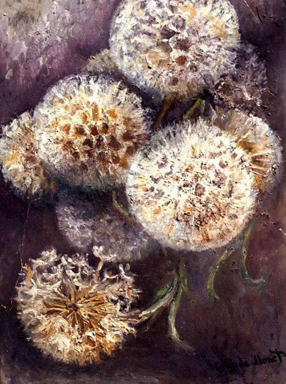 Dandelions by Claude Monet — hand-painted botanical oil painting reproduction on canvas