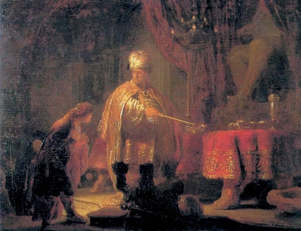 Daniel and King Cyrus in front of the Idol of Bel by Rembrandt — hand-painted cultural oil painting reproduction on canvas