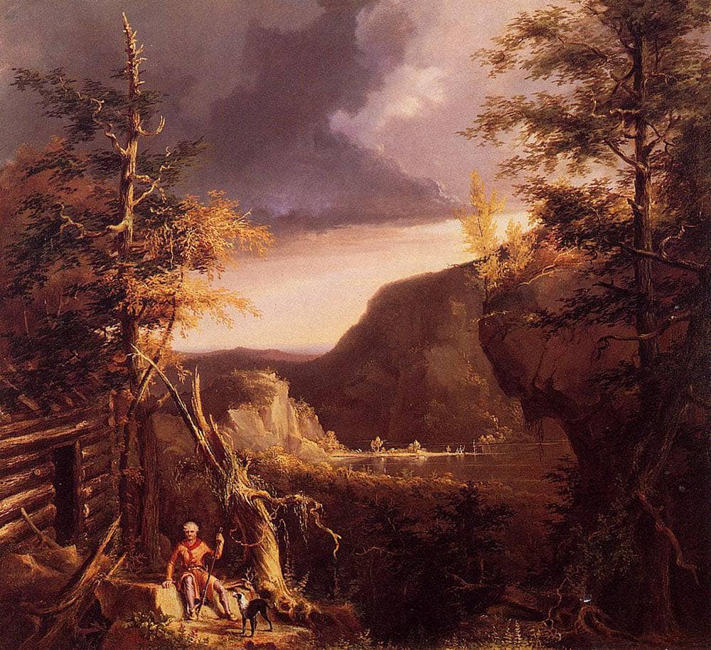 Daniel Boone Sitting at the Door of His Cabin on the Great Osage Lake by Thomas Cole — hand-painted botanical oil painting reproduction on canvas