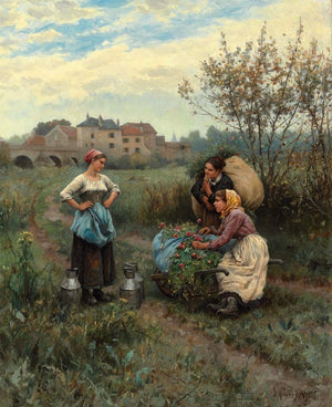 Three women in a landscape - Daniel Ridgway Knight