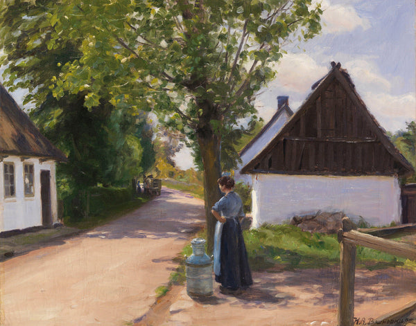 Dänische Dorfstraße Mit Bäuerin Und Milchmann