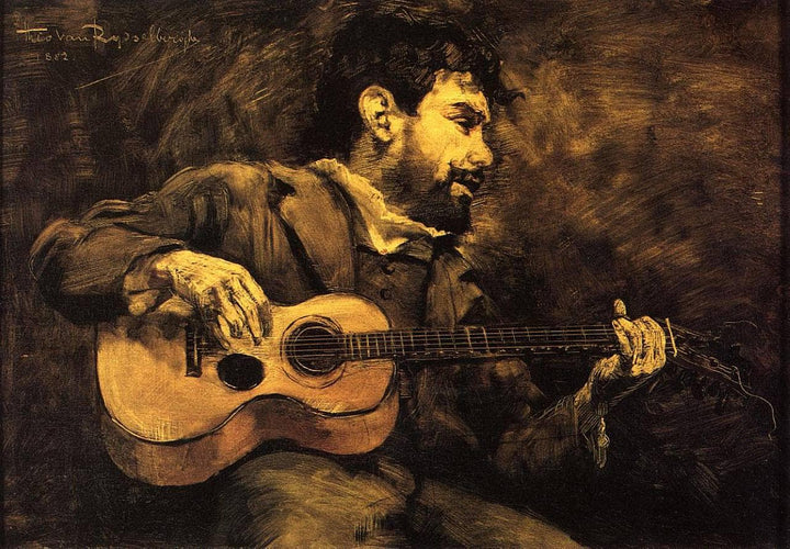 Dario de Regoyos Playing the Guitar by Theo van Rysselberghe — hand-painted portrait oil painting reproduction on canvas