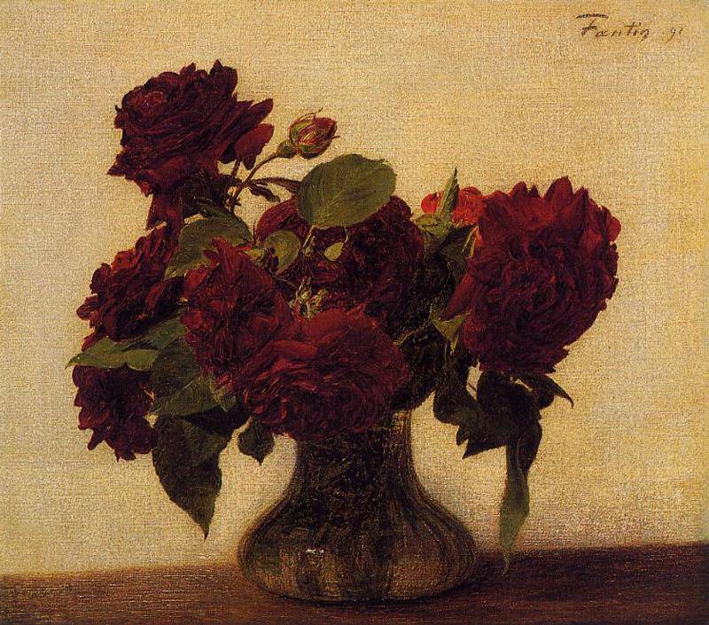 Dark roses on light background - Henri Fantin-Latour