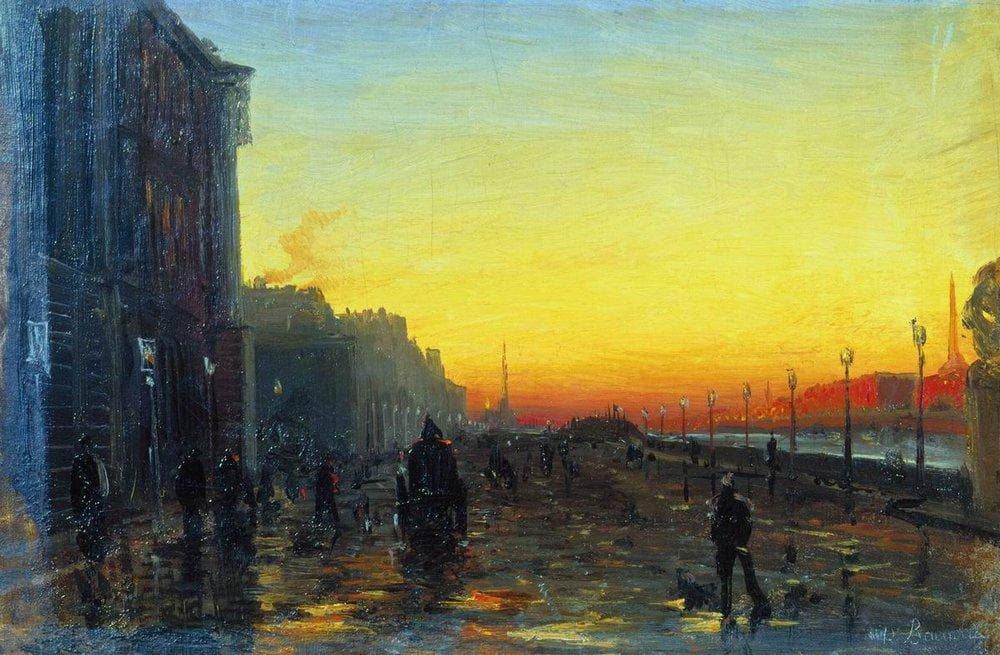Dawn in St. Petersburg by Fyodor Vasilyev — hand-painted architectural oil painting reproduction on canvas