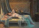 Reclining nude with a bouquet of roses by Delphin Enjolras — hand-painted nude oil painting reproduction on canvas