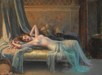 Reclining nude with a bouquet of roses by Delphin Enjolras — hand-painted nude oil painting reproduction on canvas