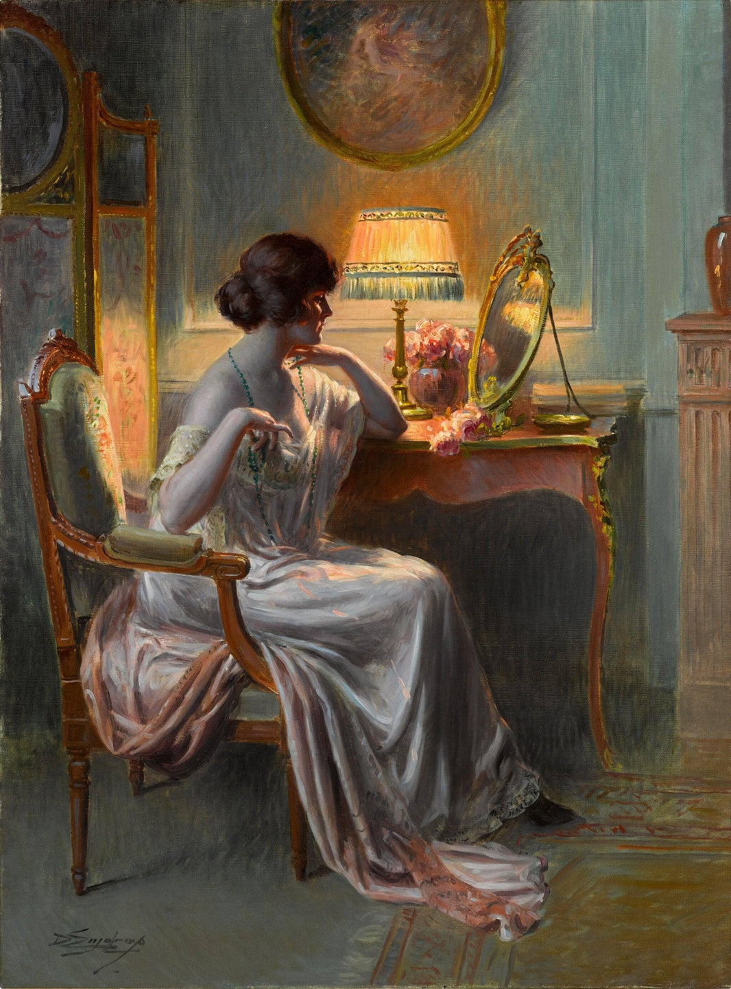 In the boudoir by Delphin Enjolras — hand-painted portrait oil painting reproduction on canvas