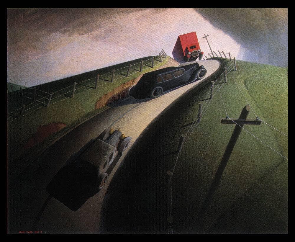 Death on the Ridge Road by Grant Wood — hand-painted landscape oil painting reproduction on canvas