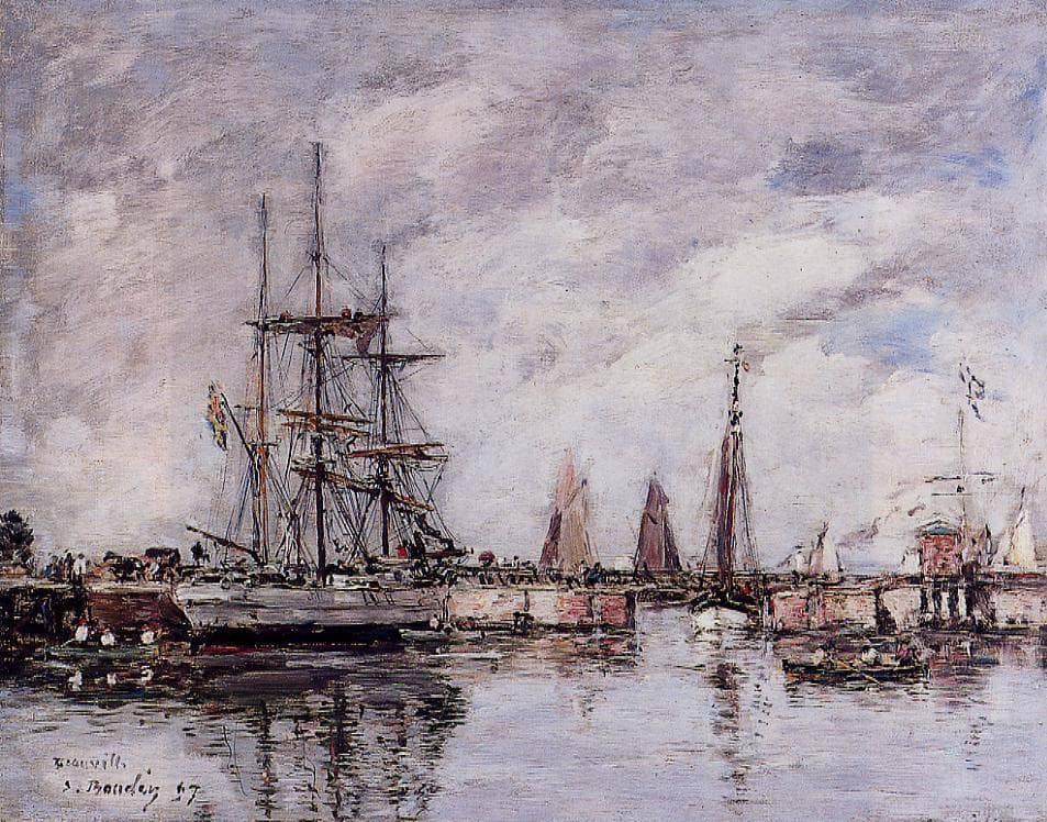 Deauville, Norwegian Three-Master Leaving Port by Eugene Boudin — hand-painted nautical oil painting reproduction on canvas