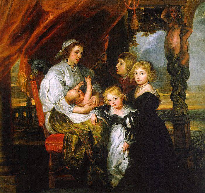 Deborah Kip, Wife of Sir Balthasar Gerbier, and Her Children by Peter Paul Rubens — hand-painted portrait oil painting reproduction on canvas