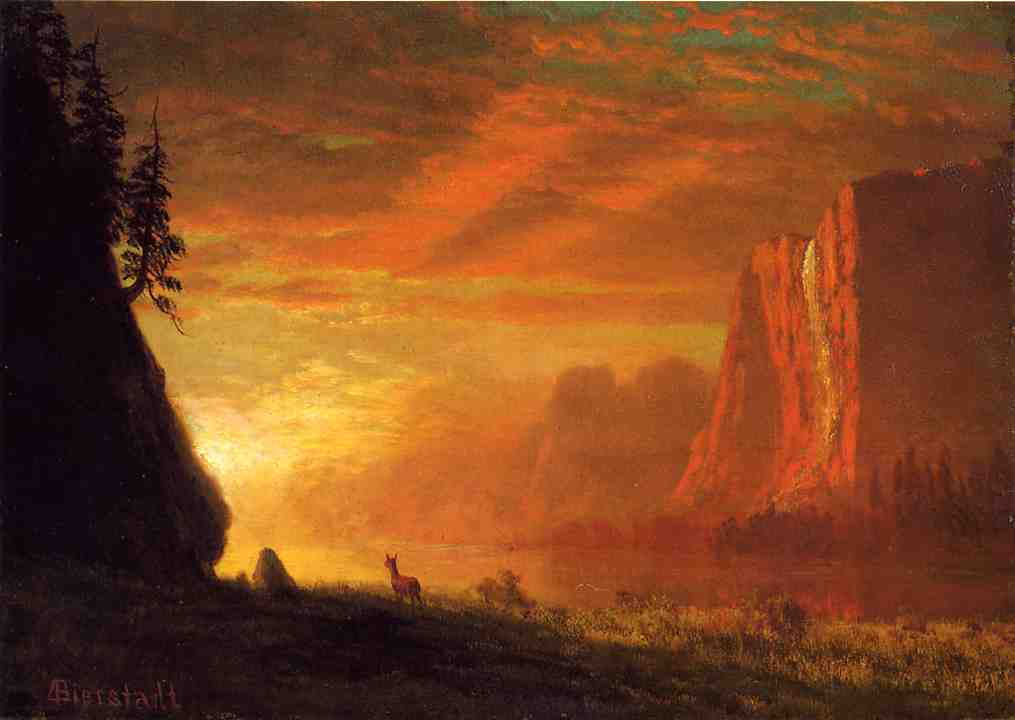 Deer at Sunset by Albert Bierstadt — hand-painted animal oil painting reproduction on canvas