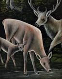 Deer family at waterhole by Niko Pirosmani — hand-painted animal oil painting reproduction on canvas