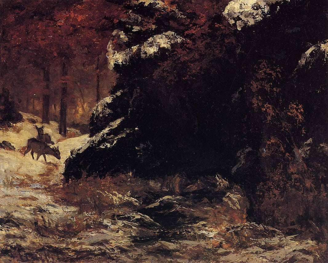 Deer in the Snow by Gustave Courbet — hand-painted animal oil painting reproduction on canvas