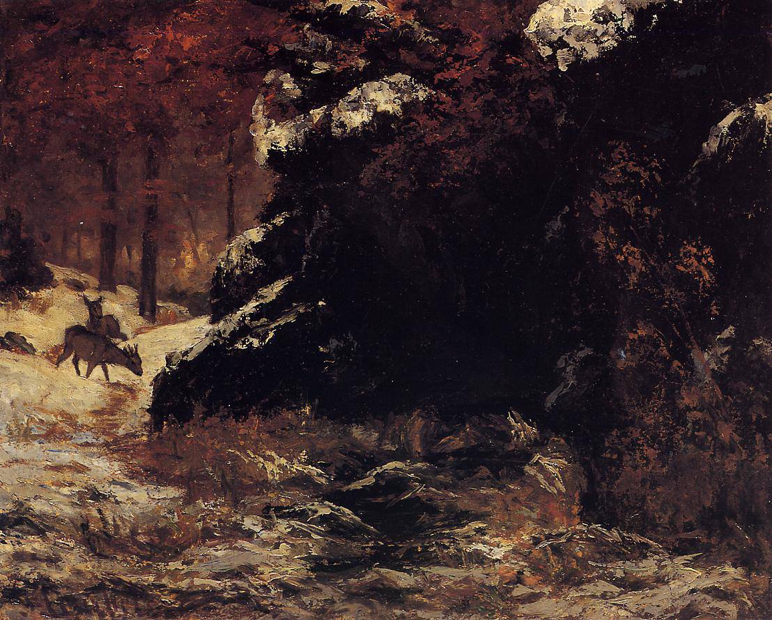 Deer in the Snow - Gustave Courbet