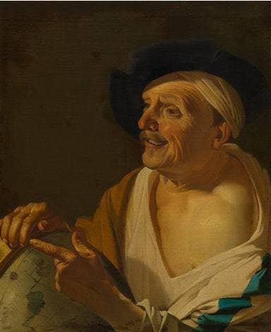 Democritus laughing in apartment