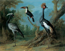 Demoiselle Crane, Toucan, and Tufted Crane by Jean-Baptiste Oudry — hand-painted animal oil painting reproduction on canvas