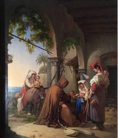 The mendicant monk hosted by a rural family by Theodor Leopold Weller — oil painting reproduction