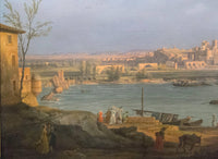 Detail Showing the Ruins of the Pont Saint-bénezet from a Painting of Avignon by Claude-joseph Vernet. the View is from the Right Bank of the Rhone near the Tour Philippe-le-bel by Claude-Joseph Vernet — hand-painted landscape oil painting reproduction on canvas