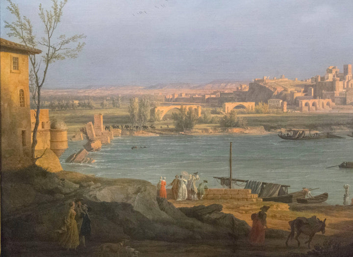 Detail Showing the Ruins of the Pont Saint-bénezet from a Painting of Avignon by Claude-joseph Vernet. the View is from the Right Bank of the Rhone near the Tour Philippe-le-bel by Claude-Joseph Vernet — hand-painted landscape oil painting reproduction on canvas