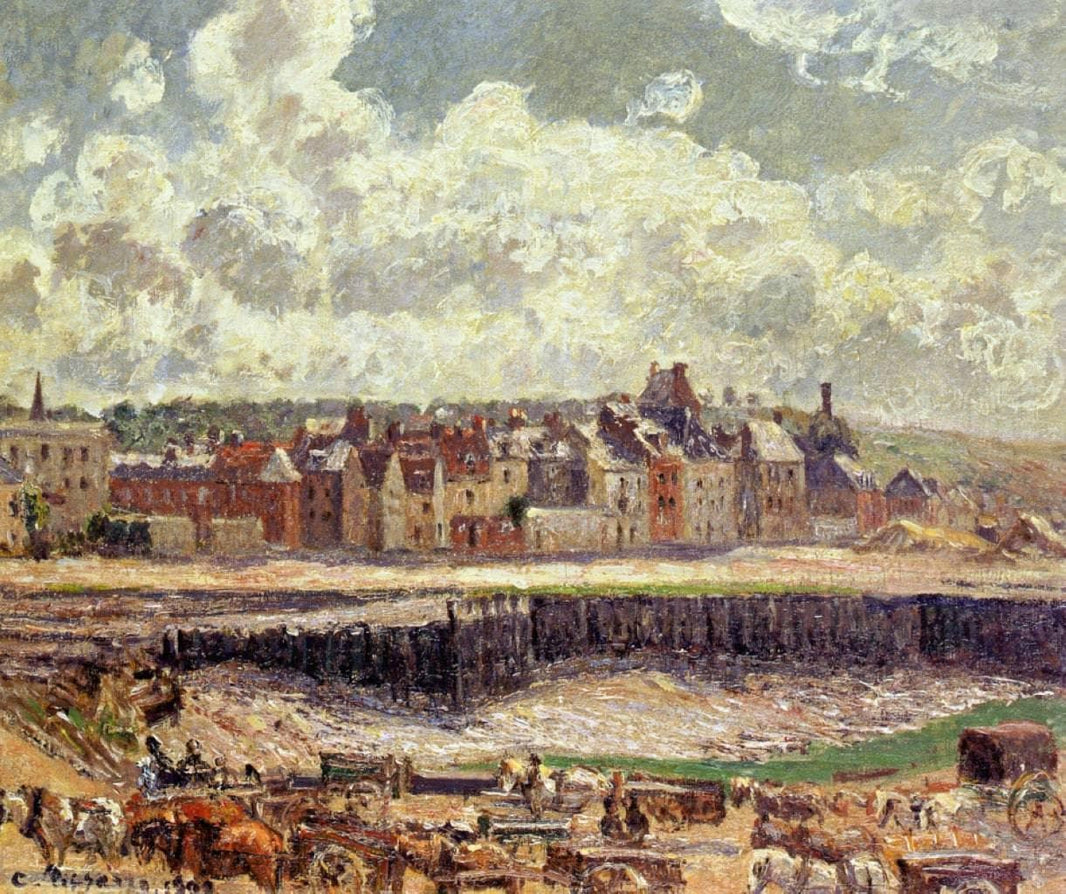 Dieppe, Dunquesne Basin, Sunlight Effect, Morning, Low Tide by Camille Pissarro — hand-painted architectural oil painting reproduction on canvas
