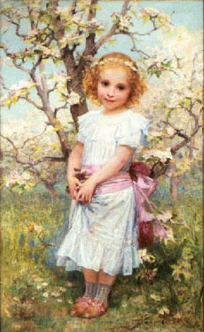 Beautiful girl amid spring flowers by Diogène Maillart — hand-painted portrait oil painting reproduction on canvas