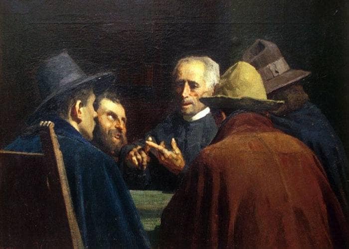 Discussion in the rectory by Pellizza da Volpedo — hand-painted portrait oil painting reproduction on canvas