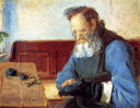 A Man Mending Socks by Anna Ancher — hand-painted portrait oil painting reproduction on canvas