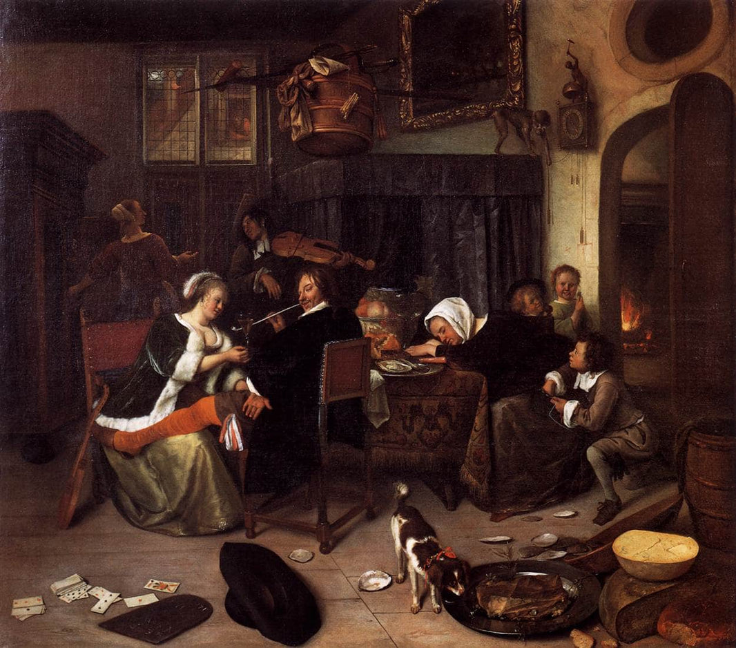 Dissolute Household by Jan Steen — hand-painted still oil painting reproduction on canvas