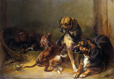 Dog and Whelps by Benno Adam — oil painting reproduction
