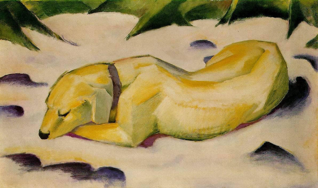 Dog Lying in the Snow by Franz Marc — hand-painted animal oil painting reproduction on canvas