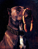 Dog with Sausages by Wilhelm Trübner — hand-painted animal oil painting reproduction on canvas