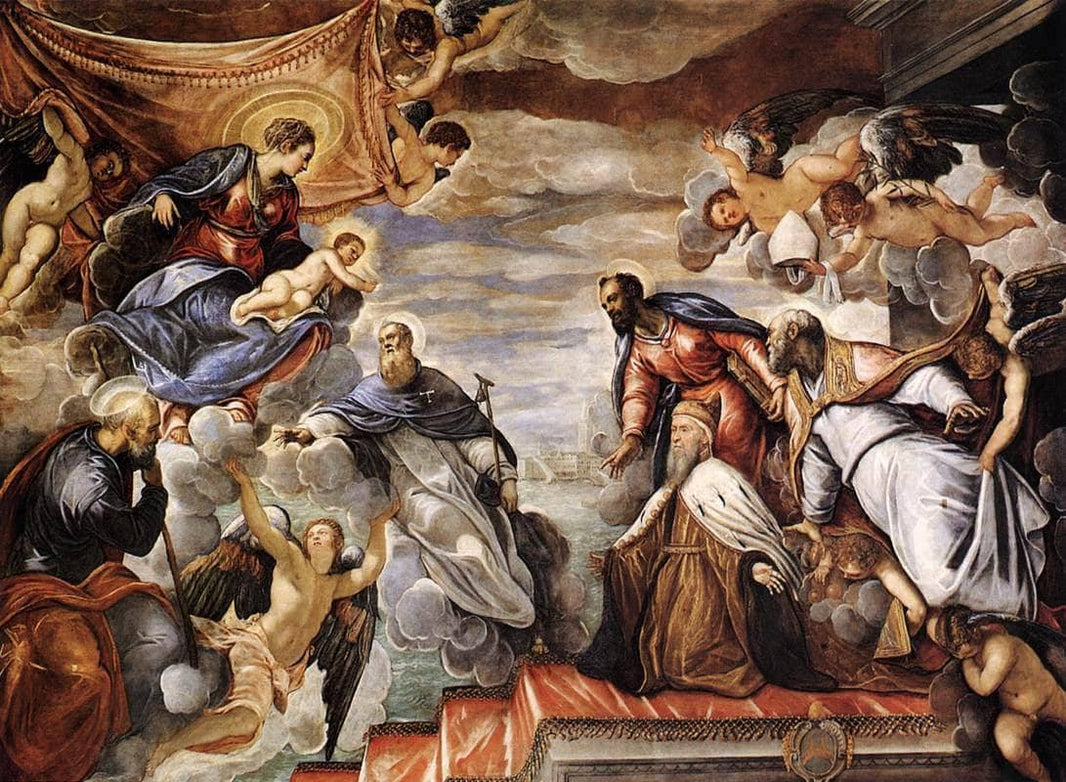 Doge Nicolò da Ponte Invoking the Protection of the Virgin by Tintoretto — hand-painted cultural oil painting reproduction on canvas