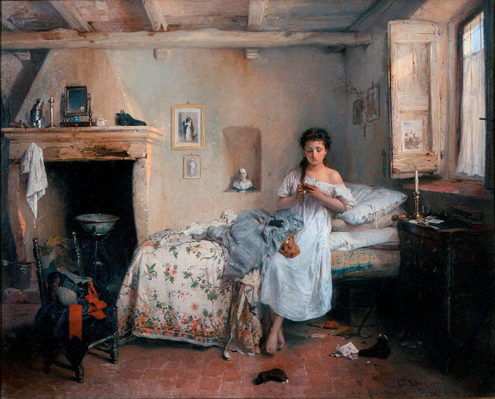 Doleful premonition by Gerolamo Induno — hand-painted portrait oil painting reproduction on canvas