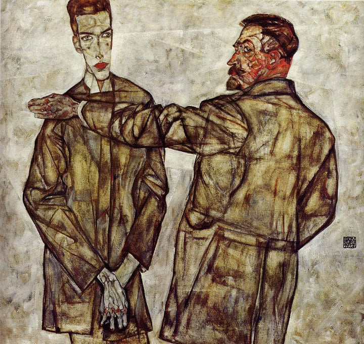 Double Portrait (Chief Inspector Heinrich Benesch and His Son Otto) by Egon Schiele — hand-painted portrait oil painting reproduction on canvas