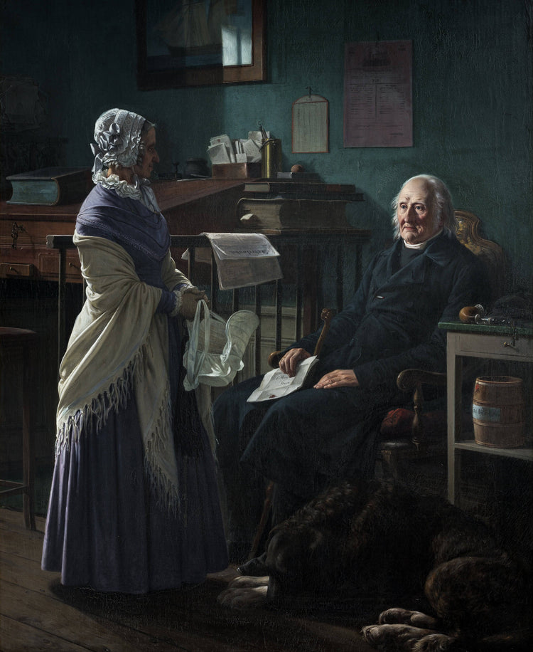 Double Portrait of the Merchant Christopher Friedenreich Hage and his Wife Arnette: âMay I borrow the two brown horses?â - Wilhelm Marstrand