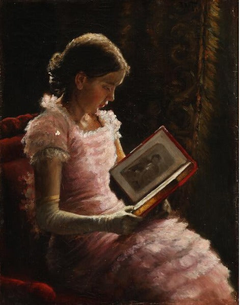 A girl in a pink dress reading by Wenzel Tornøe — hand-painted portrait oil painting reproduction on canvas