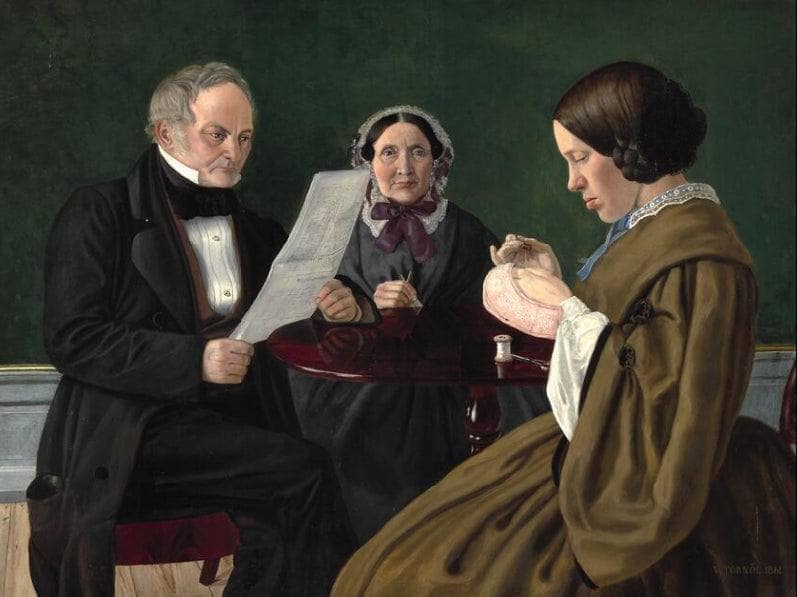 Interior from the artist's home (the artist's parents and older sister) by Wenzel Tornøe — hand-painted portrait oil painting reproduction on canvas