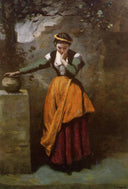 Dreamer at the Fountain by Camille Corot — hand-painted portrait oil painting reproduction on canvas