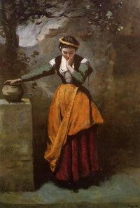 Dreamer at the Fountain by Camille Corot — hand-painted portrait oil painting reproduction on canvas