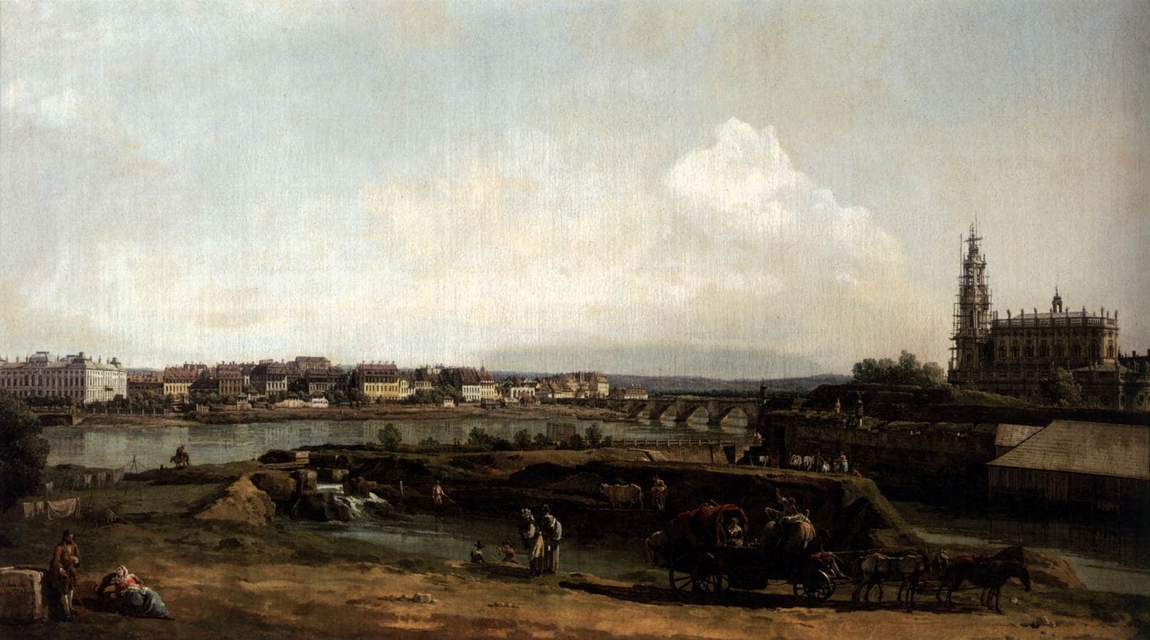 Dresden from the Left Bank of the Elbe, Below the Fortification - Bernardo Bellotto