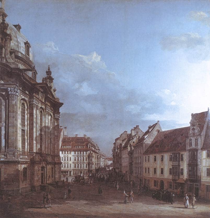 Dresden, the Frauenkirche and the Rampische Gasse by Bernardo Bellotto — hand-painted architectural oil painting reproduction on canvas