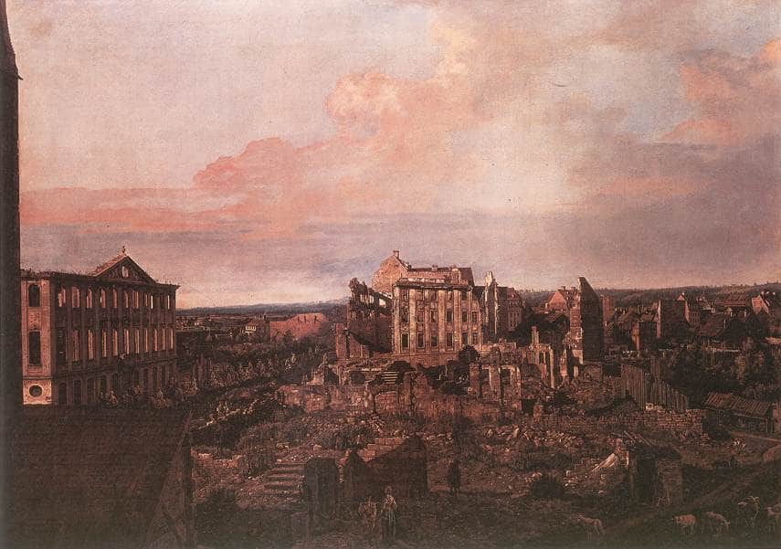 Dresden, the Ruins of the Pirnaische Vorstadt by Bernardo Bellotto — hand-painted architectural oil painting reproduction on canvas