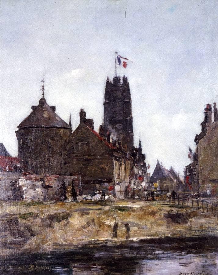 Dunkirk, Festival Day by Eugene Boudin — hand-painted architectural oil painting reproduction on canvas