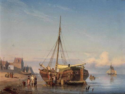 Dutch fishing boats at the shore - Carl Frederik Sorensen