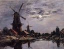 Dutch Windmills by Eugene Boudin — hand-painted landscape oil painting reproduction on canvas