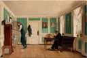 Room in Amaliegade with the Artist's Brothers (Captain Carl Ludvig Bendz standing and Dr. Jacob Christian Bendz seated) by Wilhelm Bendz — hand-painted architectural oil painting reproduction on canvas