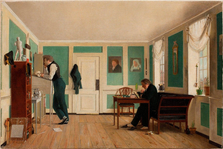 Room in Amaliegade with the Artist's Brothers (Captain Carl Ludvig Bendz standing and Dr. Jacob Christian Bendz seated) by Wilhelm Bendz — hand-painted architectural oil painting reproduction on canvas